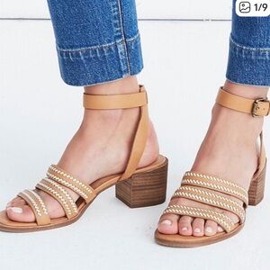 Madewell The Lily Whipstitch Strappy Ankle Strap Chunky Heel Sandal Size 9